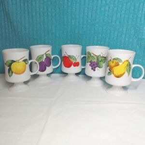 Vintage Fruit Mugs Seyei Japan Fine China Cups Footed Porcelain Coffee Tea